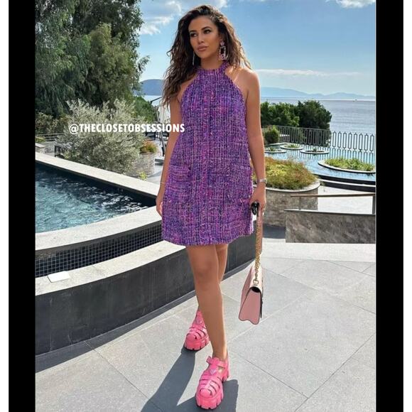 ZARA Mini Dress with Frayed Trims NWT Purple Tweed Size M, L - Picture 12 of 16